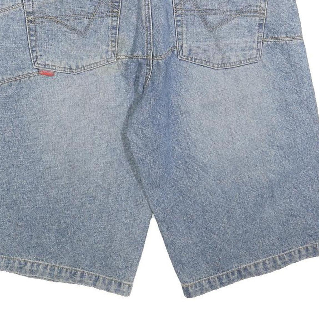 NRG Mens Shorts Blue Denim Casual M W34 Logo Patch Pockets