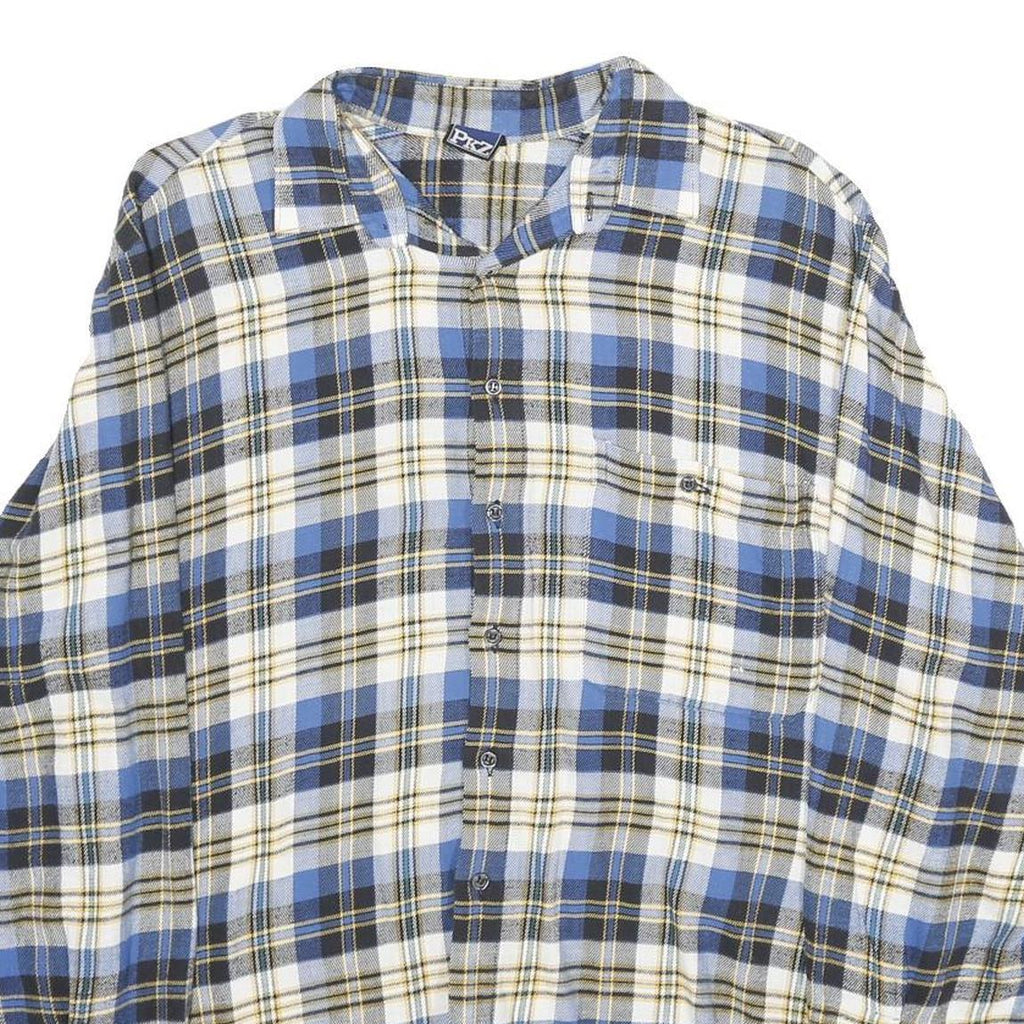 PKZ Mens Blue & White Checked Shirt M Button Cotton Casual Relaxed Fit