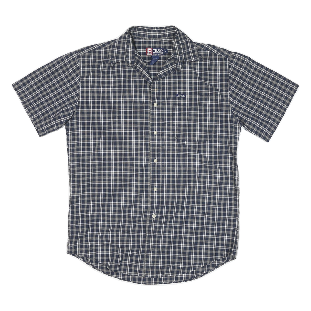 CHAPS RALPH LAUREN Mens Blue Check Shirt M Cotton Blend Short Sleeve Casual