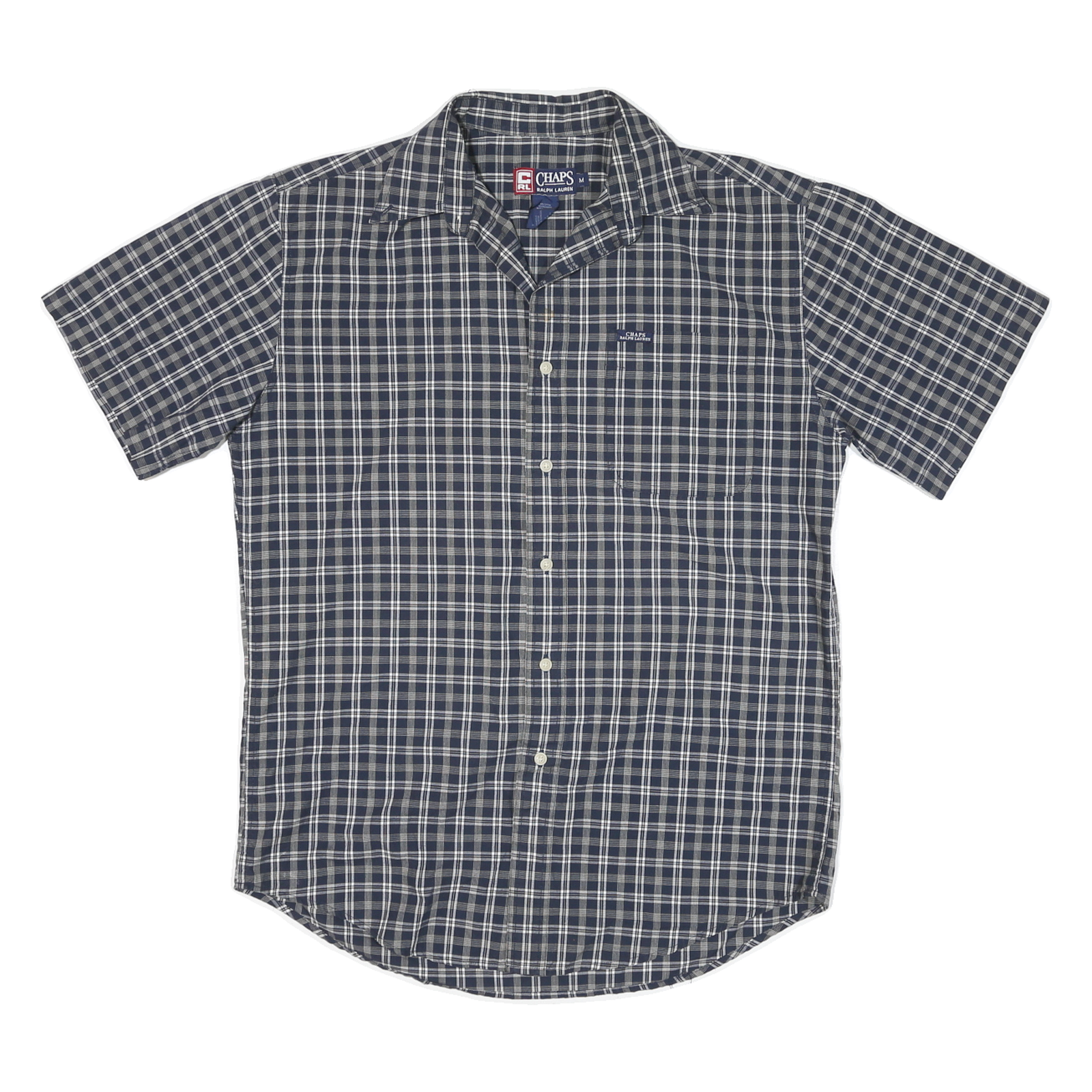 CHAPS RALPH LAUREN Mens Blue Check Shirt M Cotton Blend Short Sleeve Casual