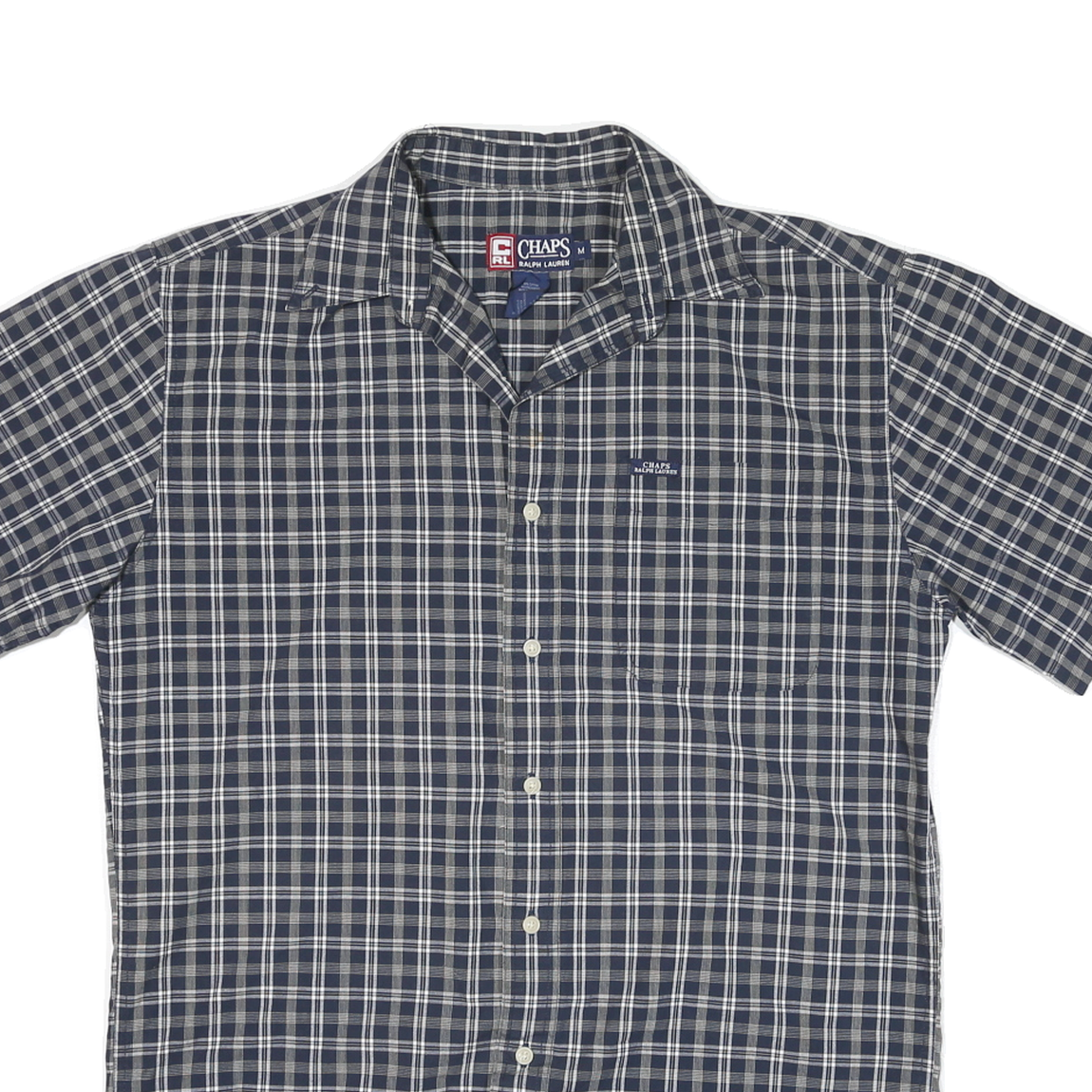 CHAPS RALPH LAUREN Mens Blue Check Shirt M Cotton Blend Short Sleeve Casual