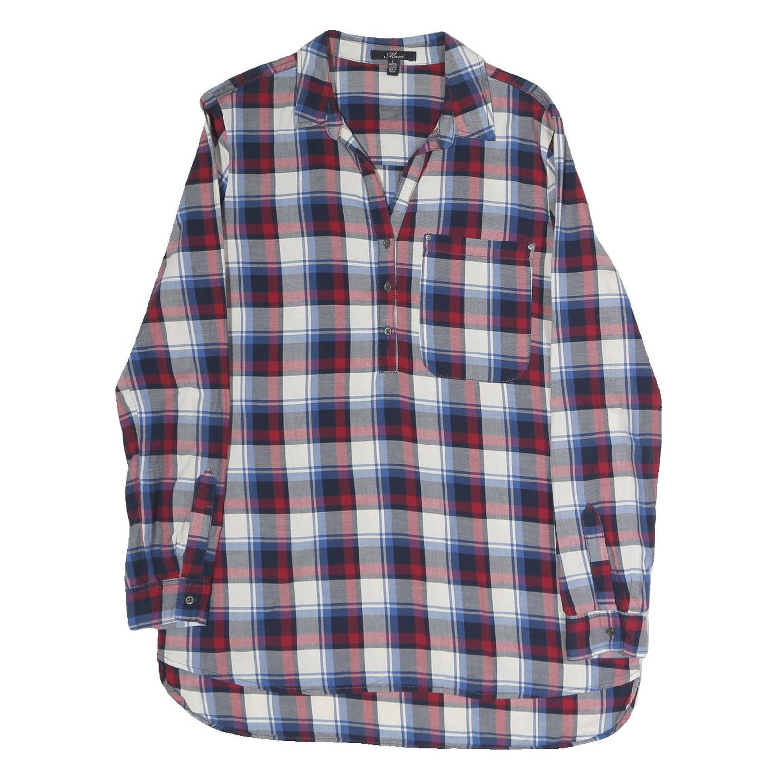 MAVI Womens Blue Red White Check Shirt L Long Sleeve Cotton Blend Button Pocket