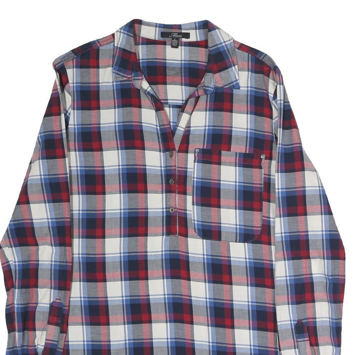 MAVI Womens Blue Red White Check Shirt L Long Sleeve Cotton Blend Button Pocket