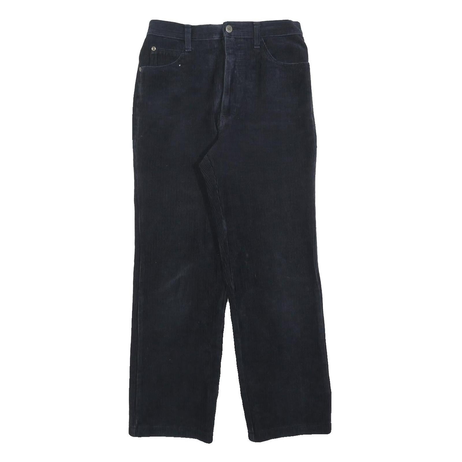 BLUE WAY Womens Cotton Blend Navy Regular Fit Straight Leg Trousers W26 L27