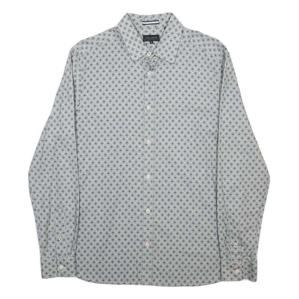 TED BAKER Mens Grey Pattern Cotton Shirt L Long Sleeve Button Closure Smart