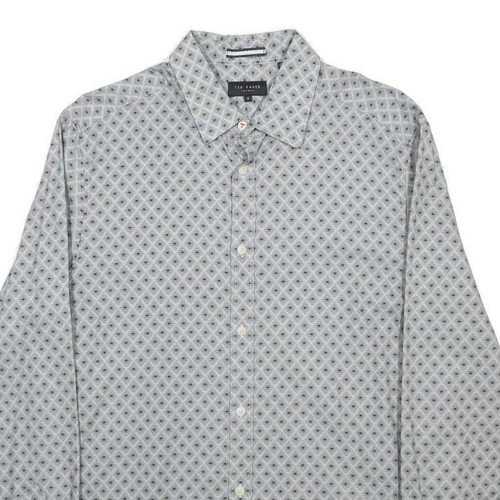 TED BAKER Mens Grey Pattern Cotton Shirt L Long Sleeve Button Closure Smart