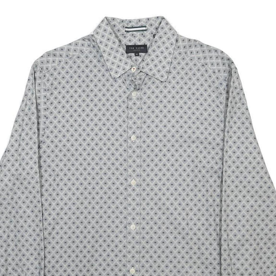 TED BAKER Mens Grey Pattern Cotton Shirt L Long Sleeve Button Closure Smart