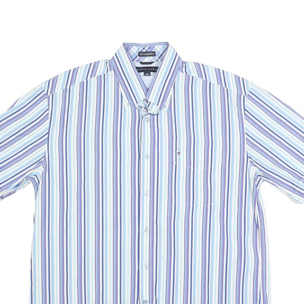 TOMMY HILFIGER Mens Blue & White Stripe Shirt L Cotton Casual Button-Down