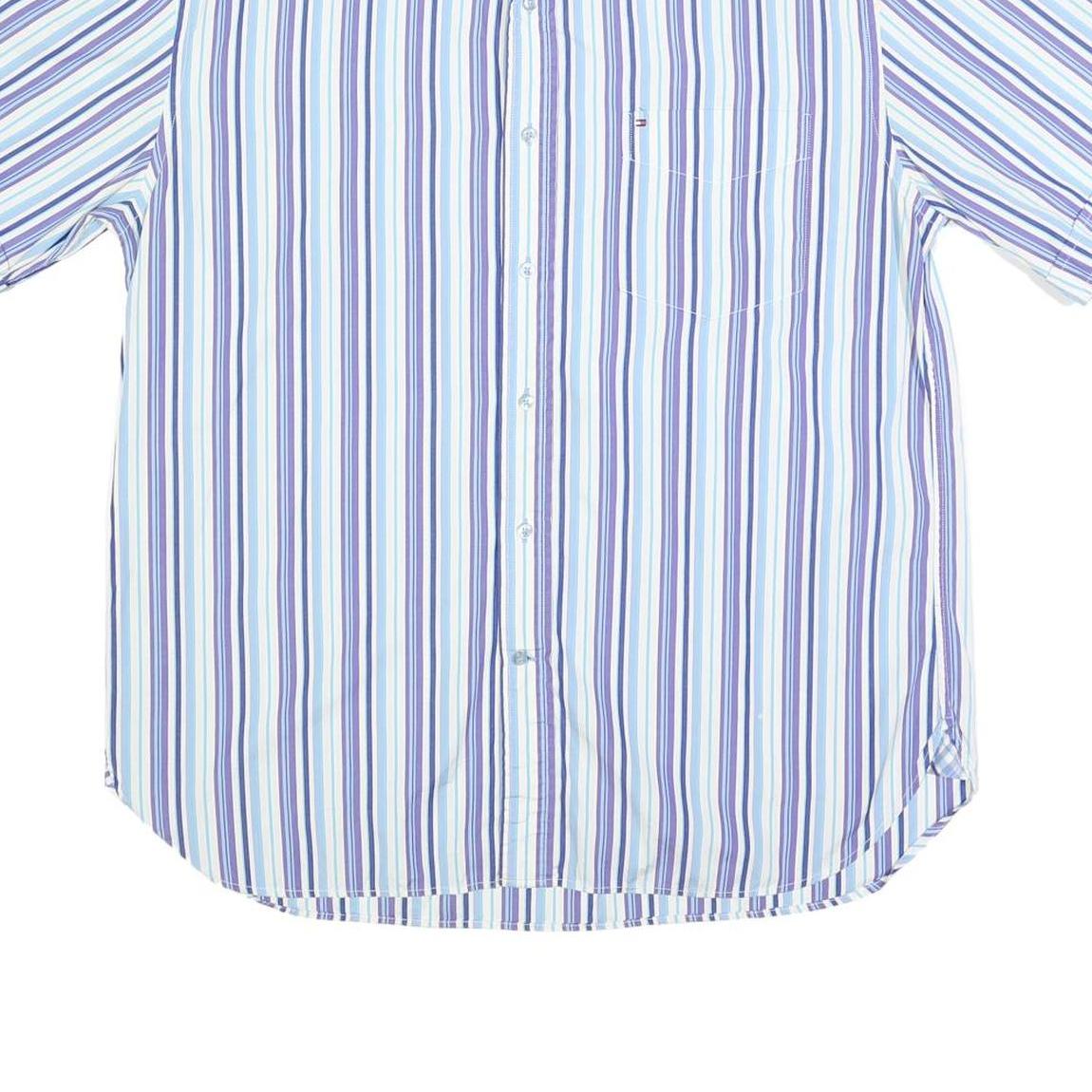 TOMMY HILFIGER Mens Blue & White Stripe Shirt L Cotton Casual Button-Down