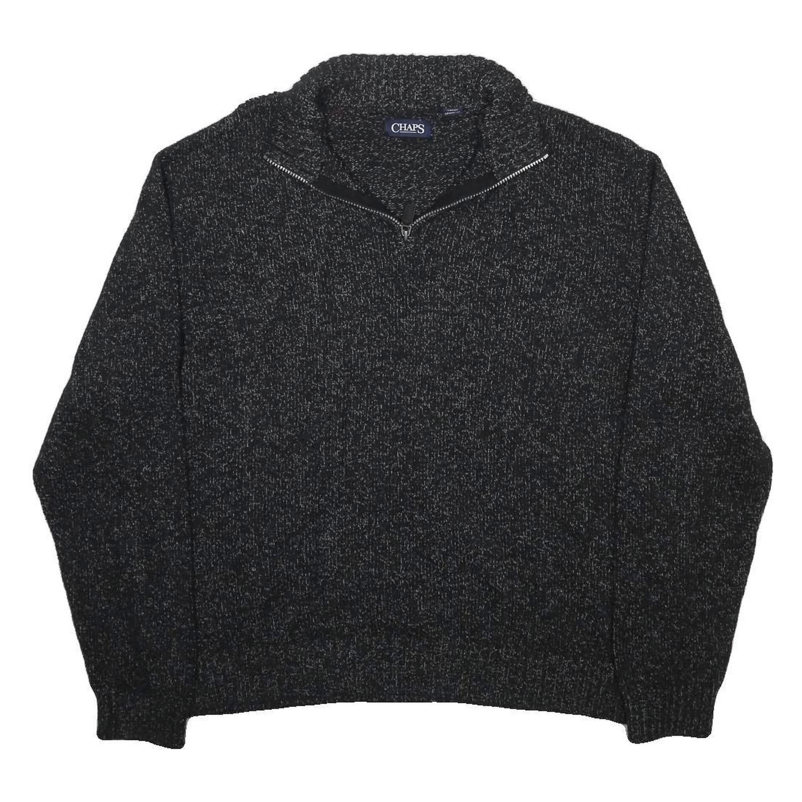 CHAPS Mens Black & Grey Patterned Pullover Jumper Crew Neck 2XL Cotton Blend