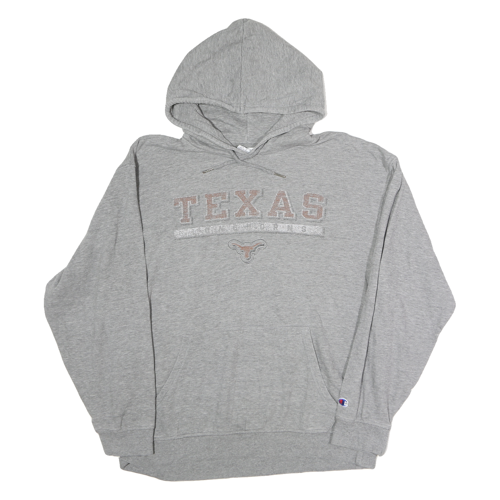 CHAMPION Mens Grey Texas Pullover Hoodie L Cotton Comfortable Casual Sweatshirt