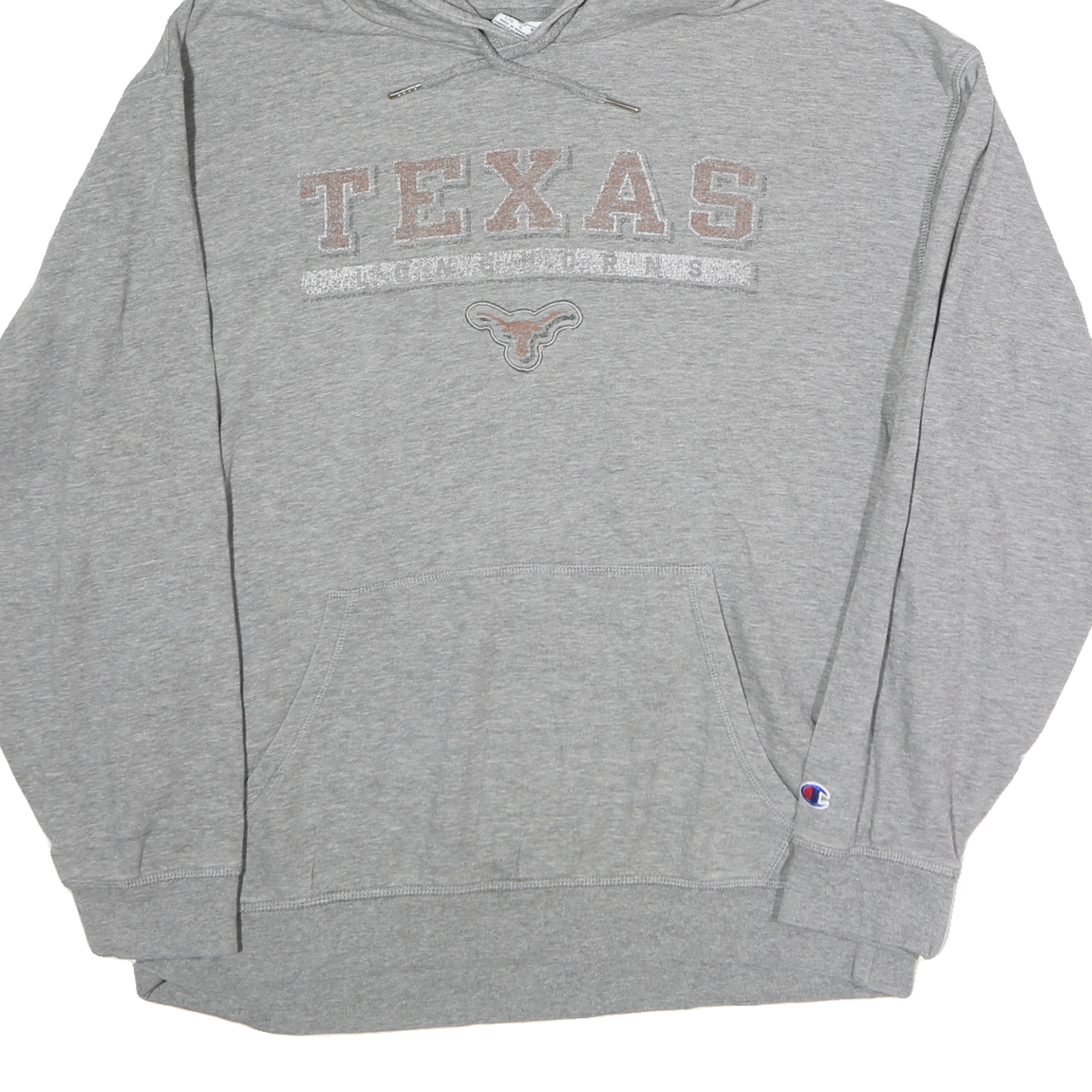 CHAMPION Mens Grey Texas Pullover Hoodie L Cotton Comfortable Casual Sweatshirt