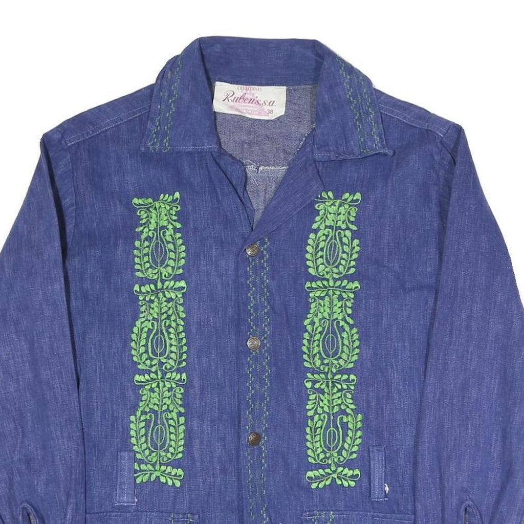 REUBEU'S Womens Blue Coach Jacket M Cotton Blend Woven Button Casual Lightweight