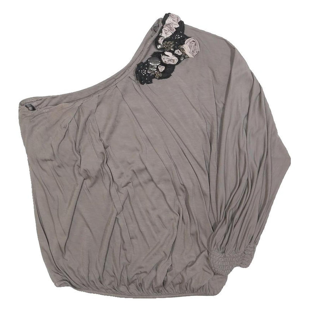 PATRIZIA PEPE Womens Grey & Black Embellished One Shoulder Top S