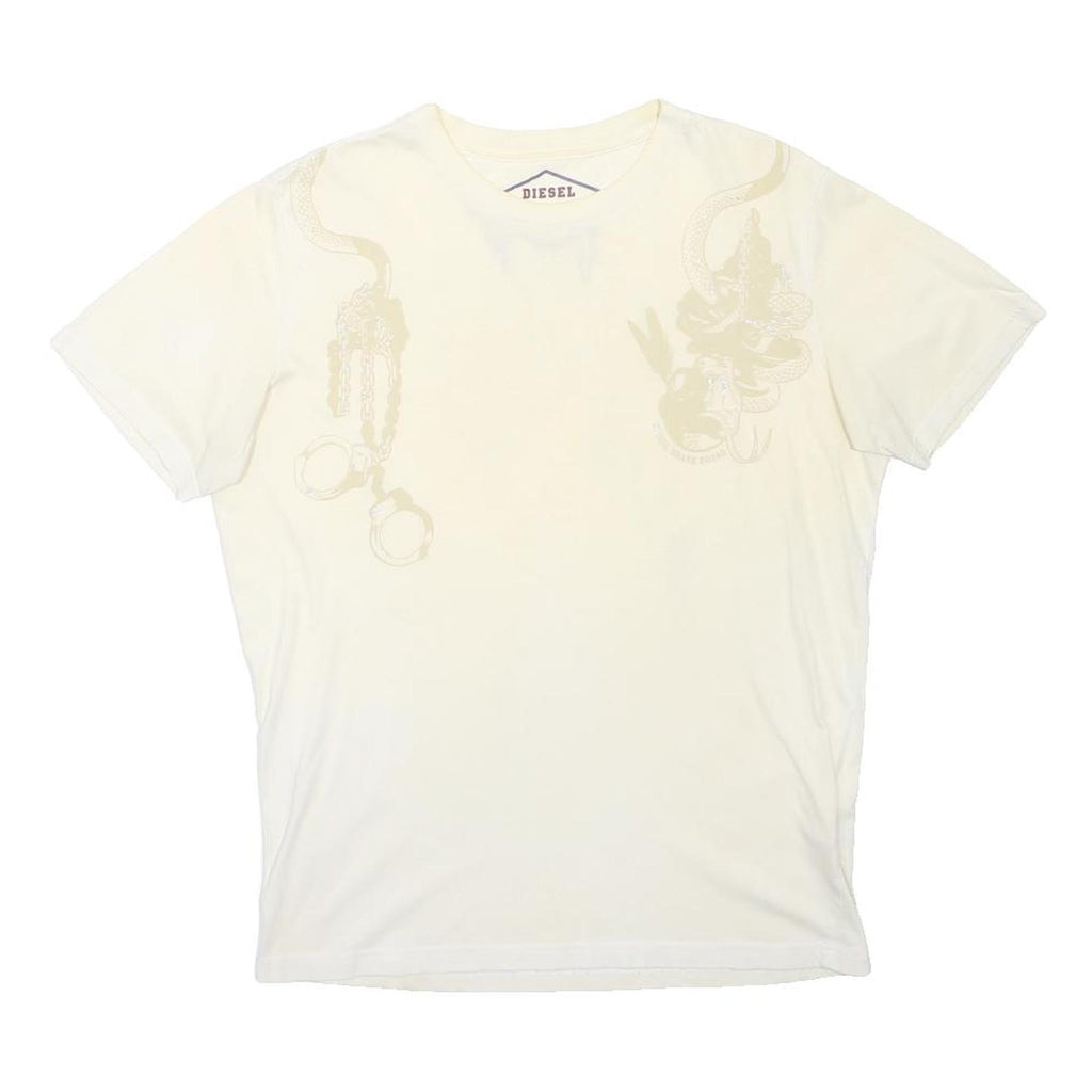 DIESEL Womens Cream Graphic T-Shirt L Short Sleeve Crew Neck Cotton Casual