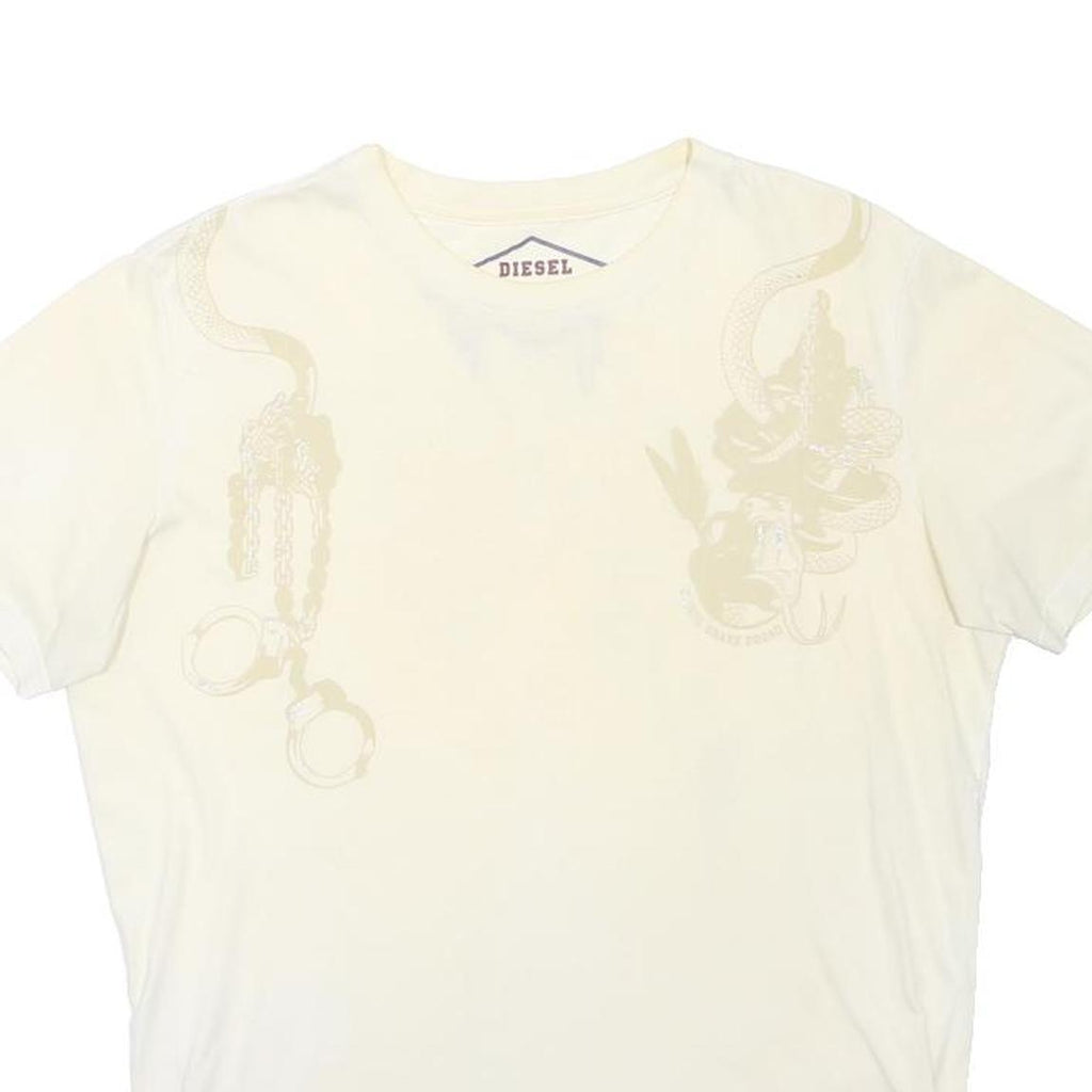 DIESEL Womens Cream Graphic T-Shirt L Short Sleeve Crew Neck Cotton Casual