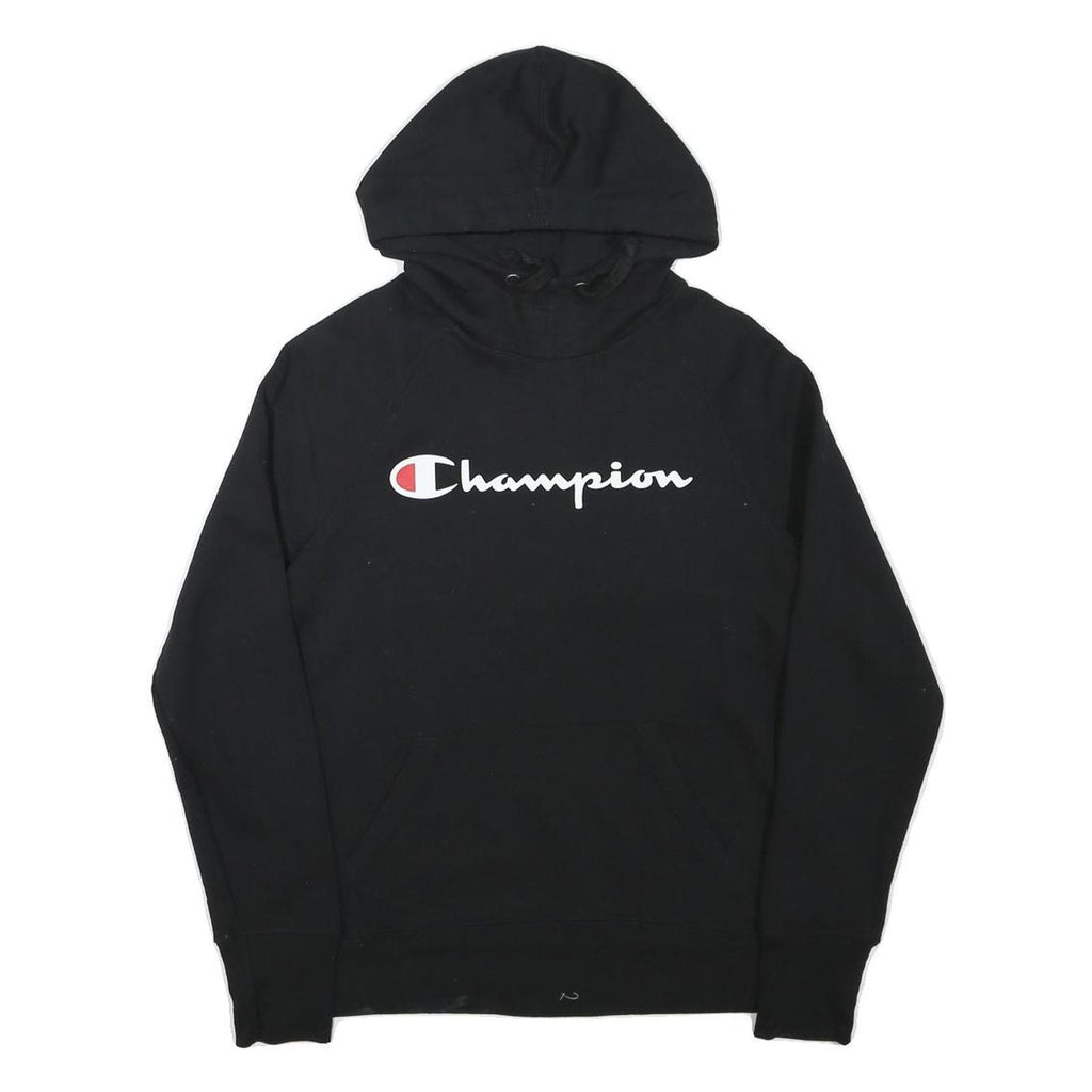 CHAMPION Mens Black Pullover Hoodie XS Logo Sweatshirt Cotton Blend