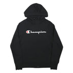 CHAMPION Mens Black Pullover Hoodie XS Logo Sweatshirt Cotton Blend