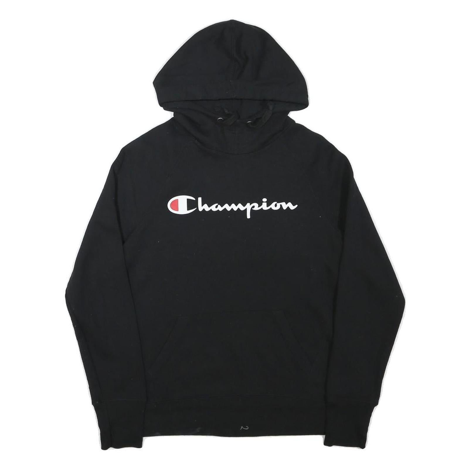 CHAMPION Mens Black Pullover Hoodie XS Logo Sweatshirt Cotton Blend