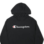 CHAMPION Mens Black Pullover Hoodie XS Logo Sweatshirt Cotton Blend
