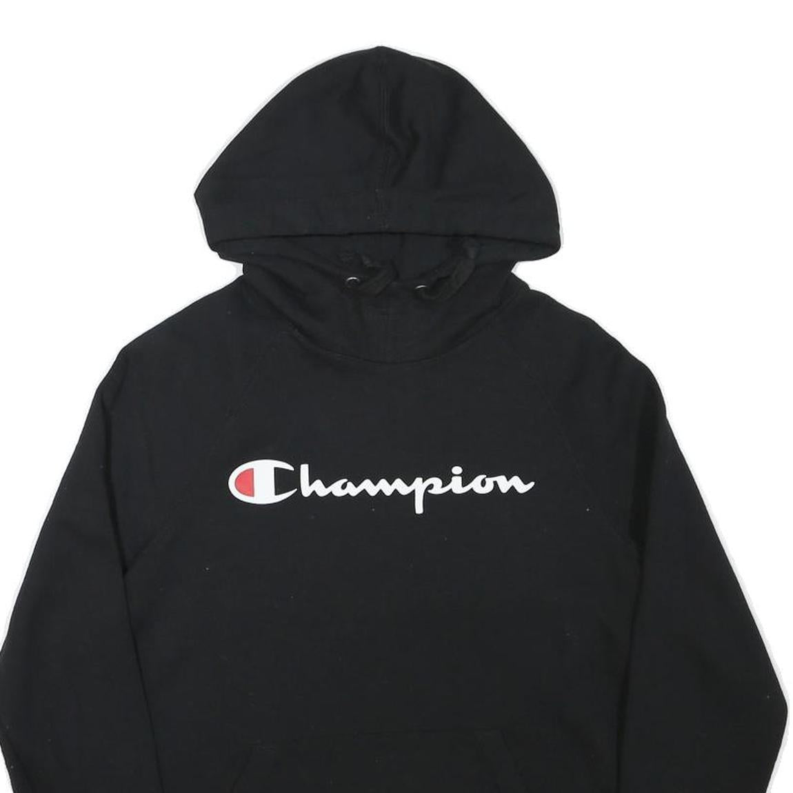 CHAMPION Mens Black Pullover Hoodie XS Logo Sweatshirt Cotton Blend