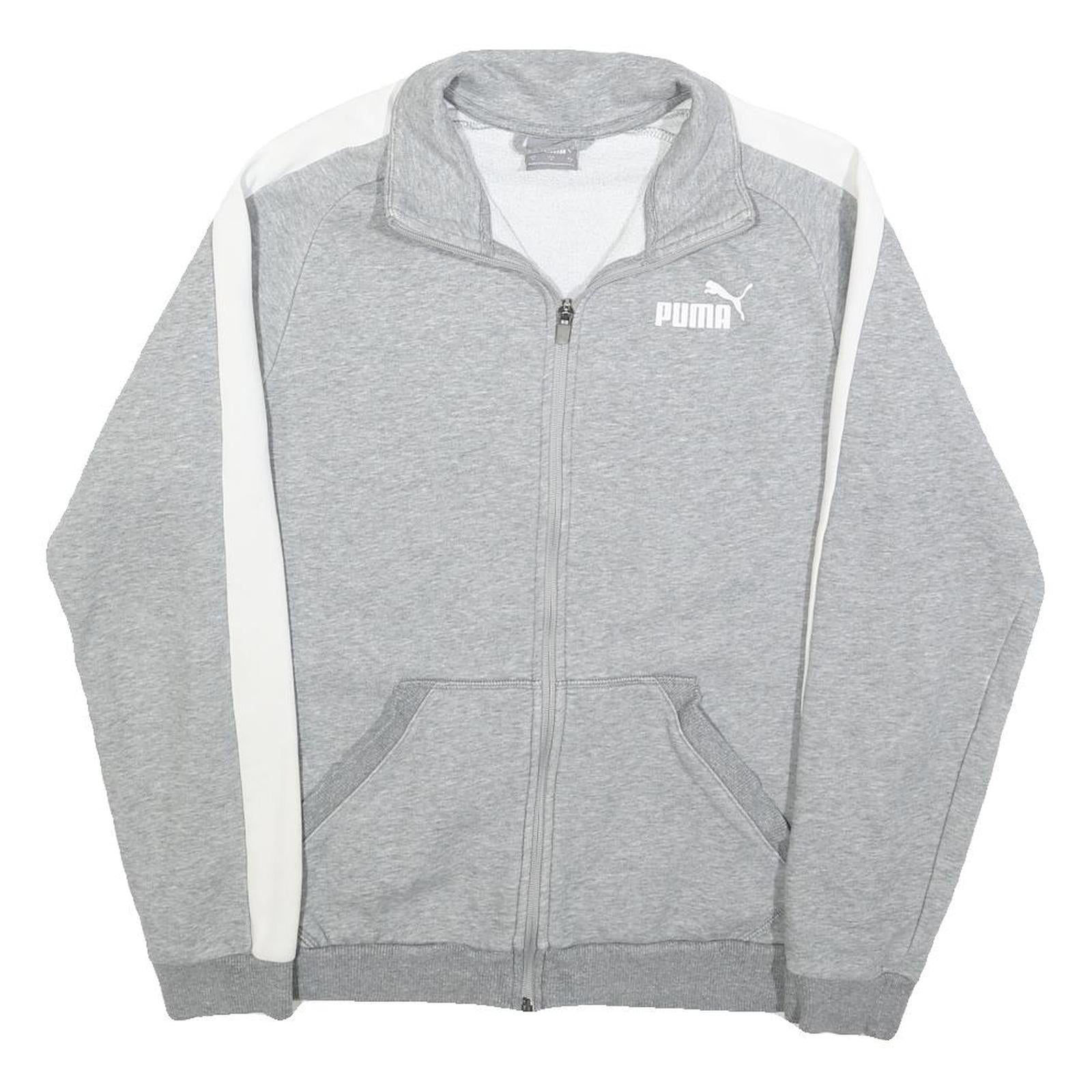 PUMA Mens Grey & White Zip Jacket S Cotton Blend Plain Lightweight Sportswear