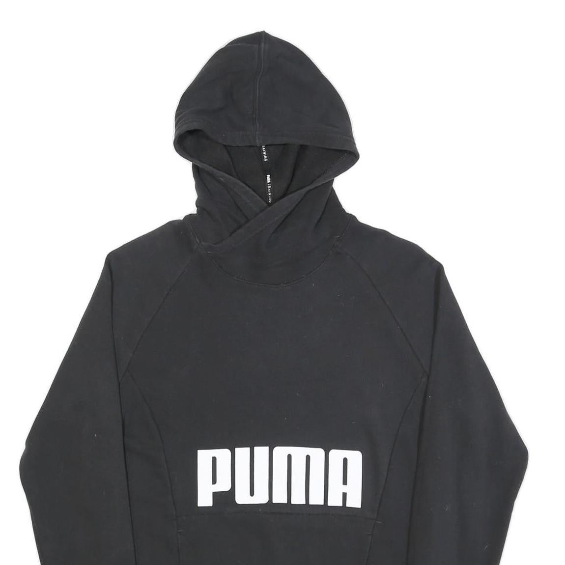 PUMA Mens Black Cotton Blend Hoodie M Pullover Sweatshirt Logo Print