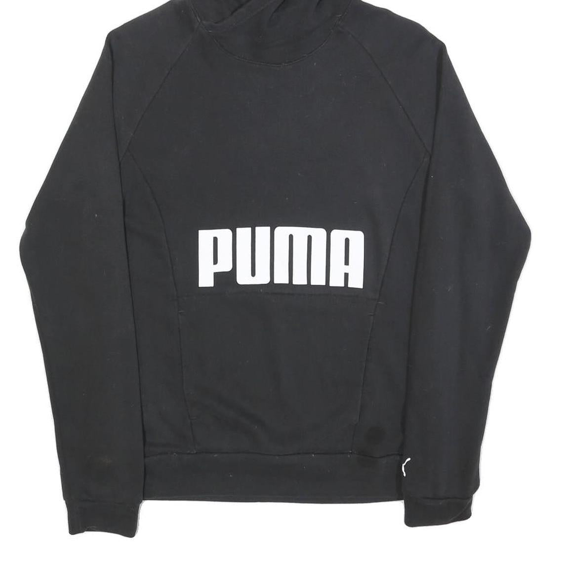 PUMA Mens Black Cotton Blend Hoodie M Pullover Sweatshirt Logo Print