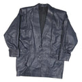 Womens Navy Leather Button Jacket L Smooth Classic Soft Stylish Outerwear