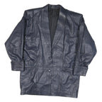 Womens Navy Leather Button Jacket L Smooth Classic Soft Stylish Outerwear