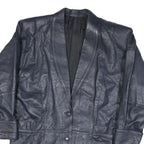 Womens Navy Leather Button Jacket L Smooth Classic Soft Stylish Outerwear