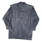 Womens Navy Leather Button Jacket L Smooth Classic Soft Stylish Outerwear