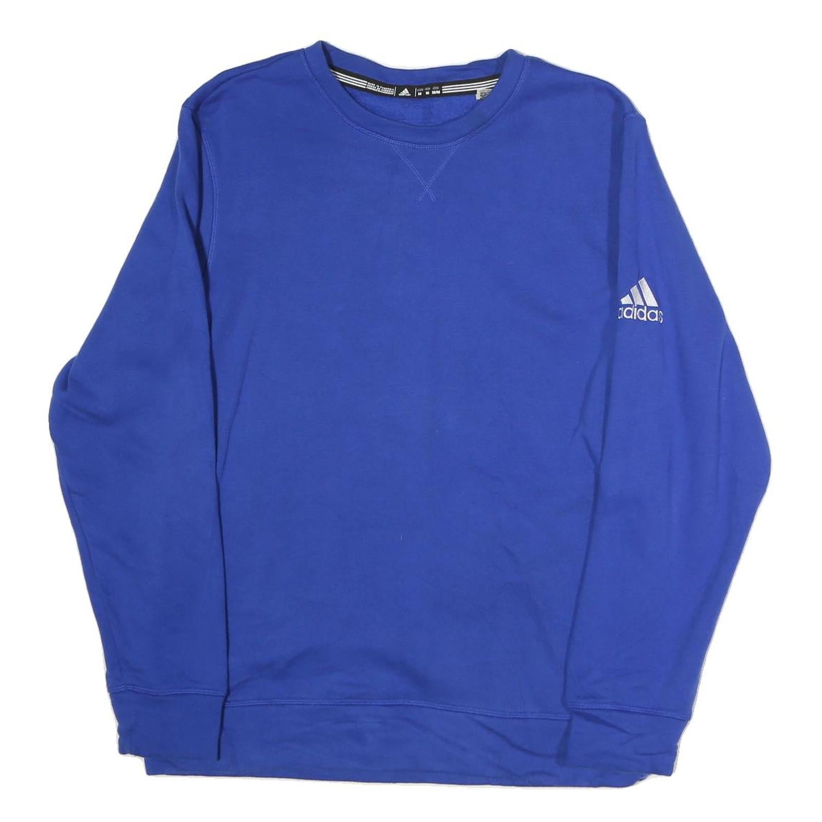 ADIDAS Mens Blue Crew Neck M Cotton Logo Sweatshirt Pullover Casual