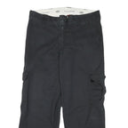 DICKIES Mens Cotton Blend Black Relaxed Cargo Trousers W34 L26 Workwear Zip