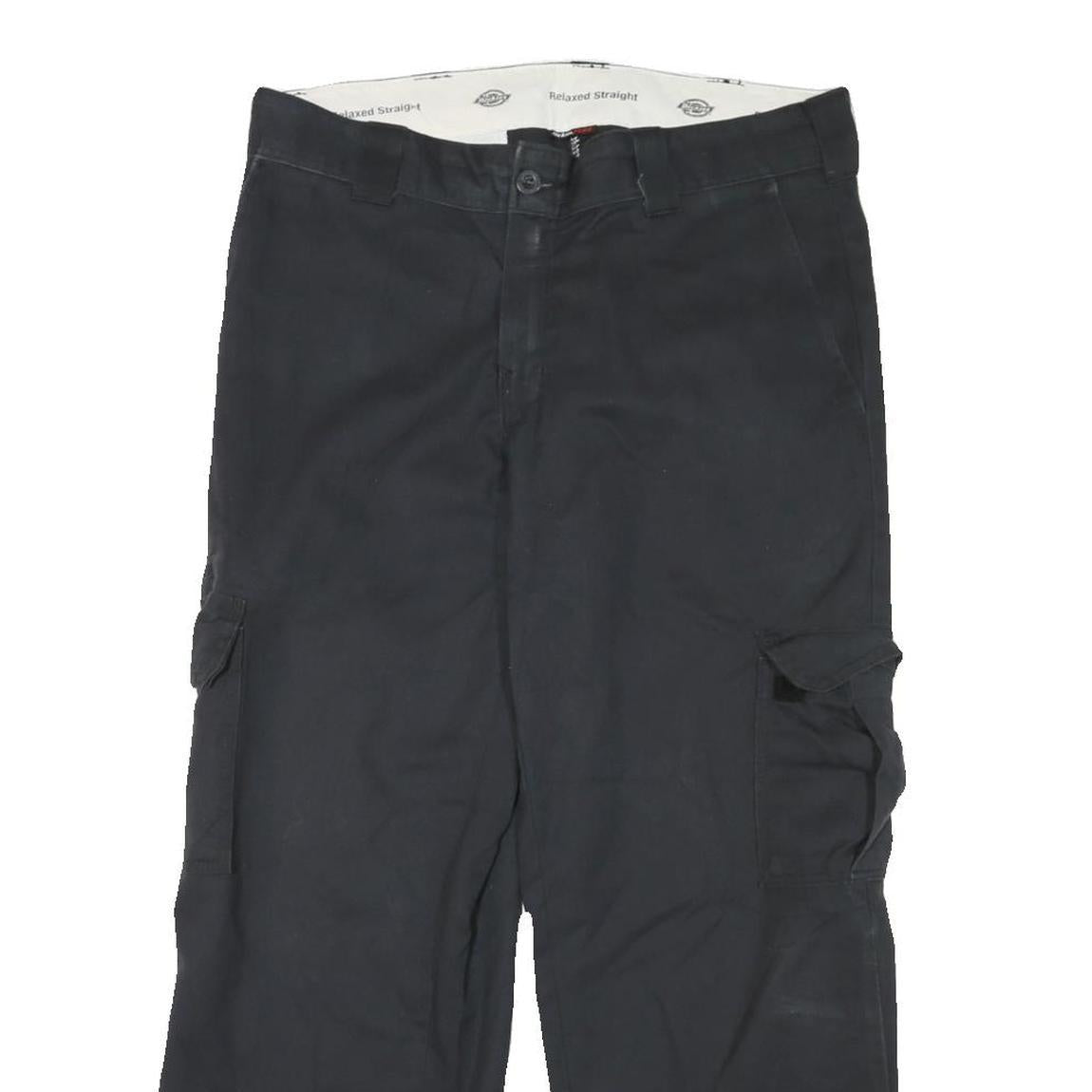 DICKIES Mens Cotton Blend Black Relaxed Cargo Trousers W34 L26 Workwear Zip