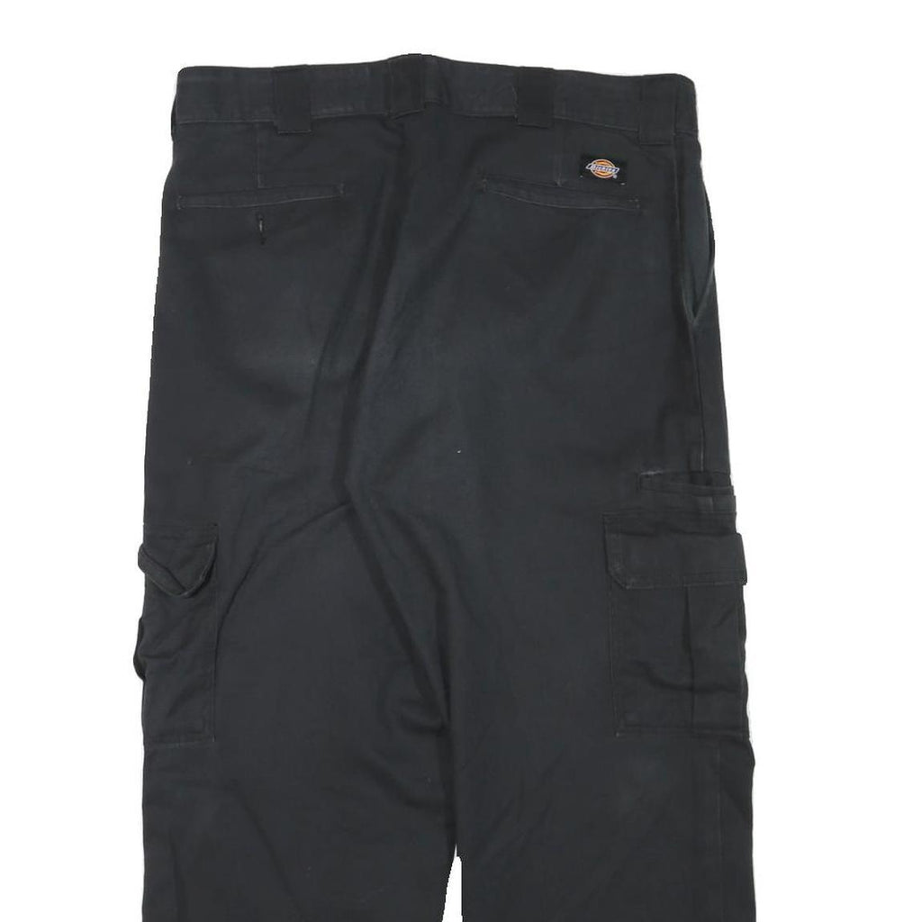 DICKIES Mens Cotton Blend Black Relaxed Cargo Trousers W34 L26 Workwear Zip