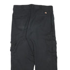 DICKIES Mens Cotton Blend Black Relaxed Cargo Trousers W34 L26 Workwear Zip