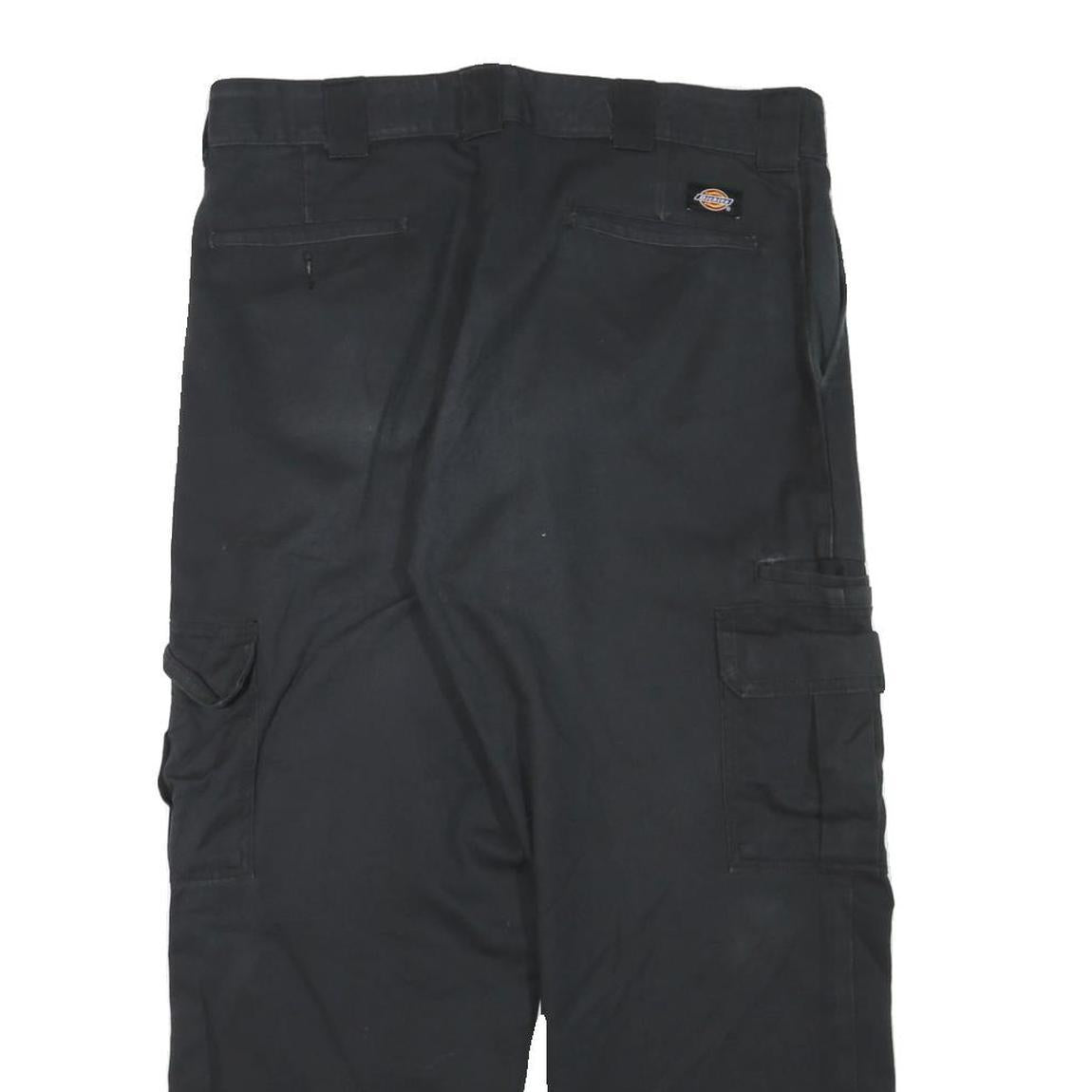 DICKIES Mens Cotton Blend Black Relaxed Cargo Trousers W34 L26 Workwear Zip