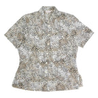 CITY LIFE Womens Beige & Black Printed Short Sleeve Collared Shirt L Polyester