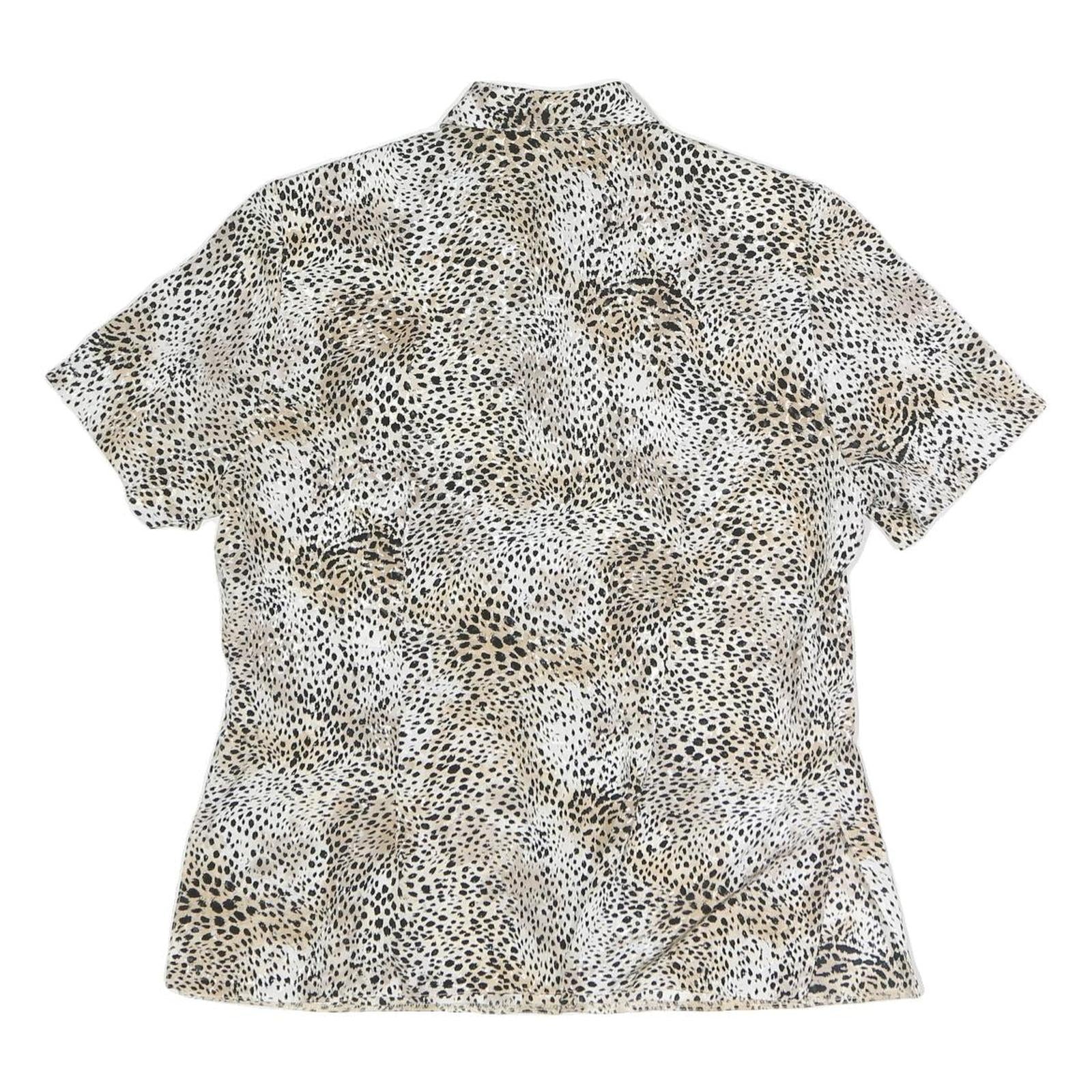 CITY LIFE Womens Beige & Black Printed Short Sleeve Collared Shirt L Polyester