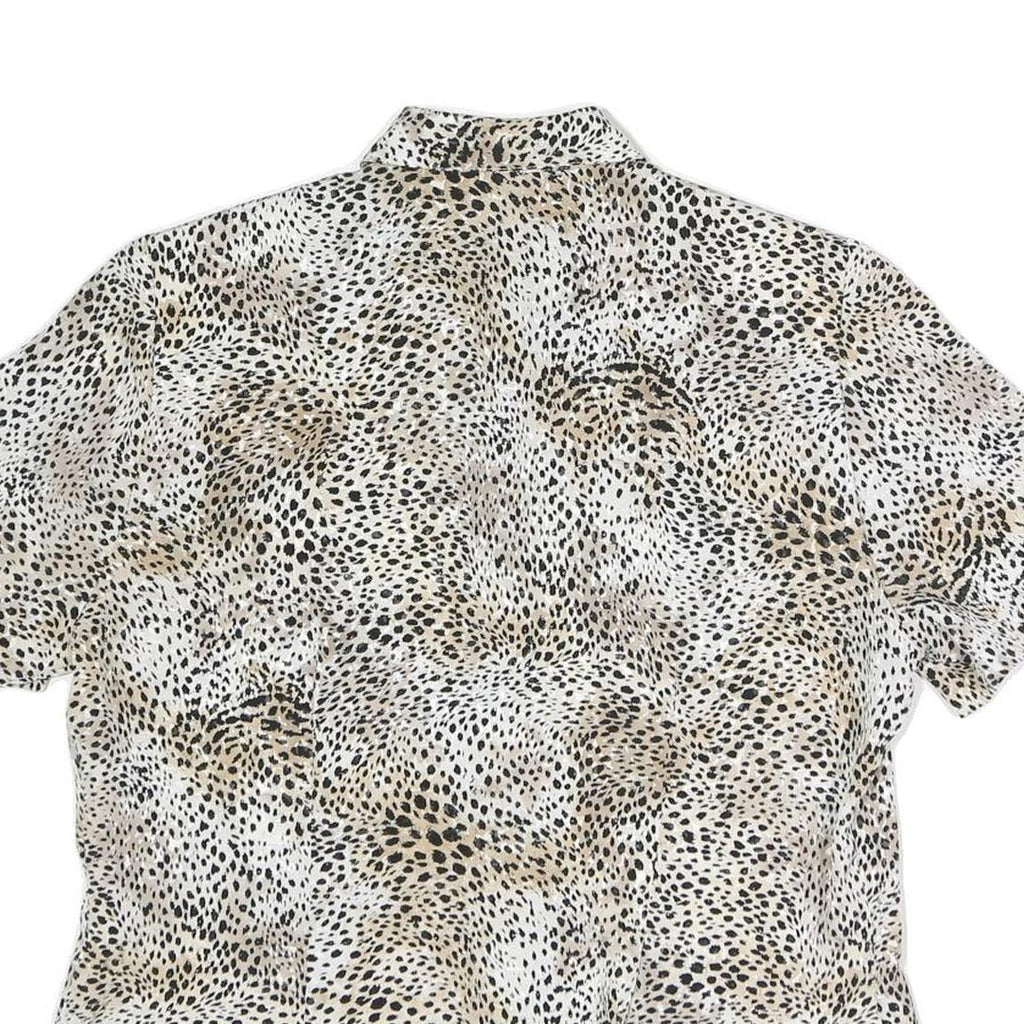 CITY LIFE Womens Beige & Black Printed Short Sleeve Collared Shirt L Polyester