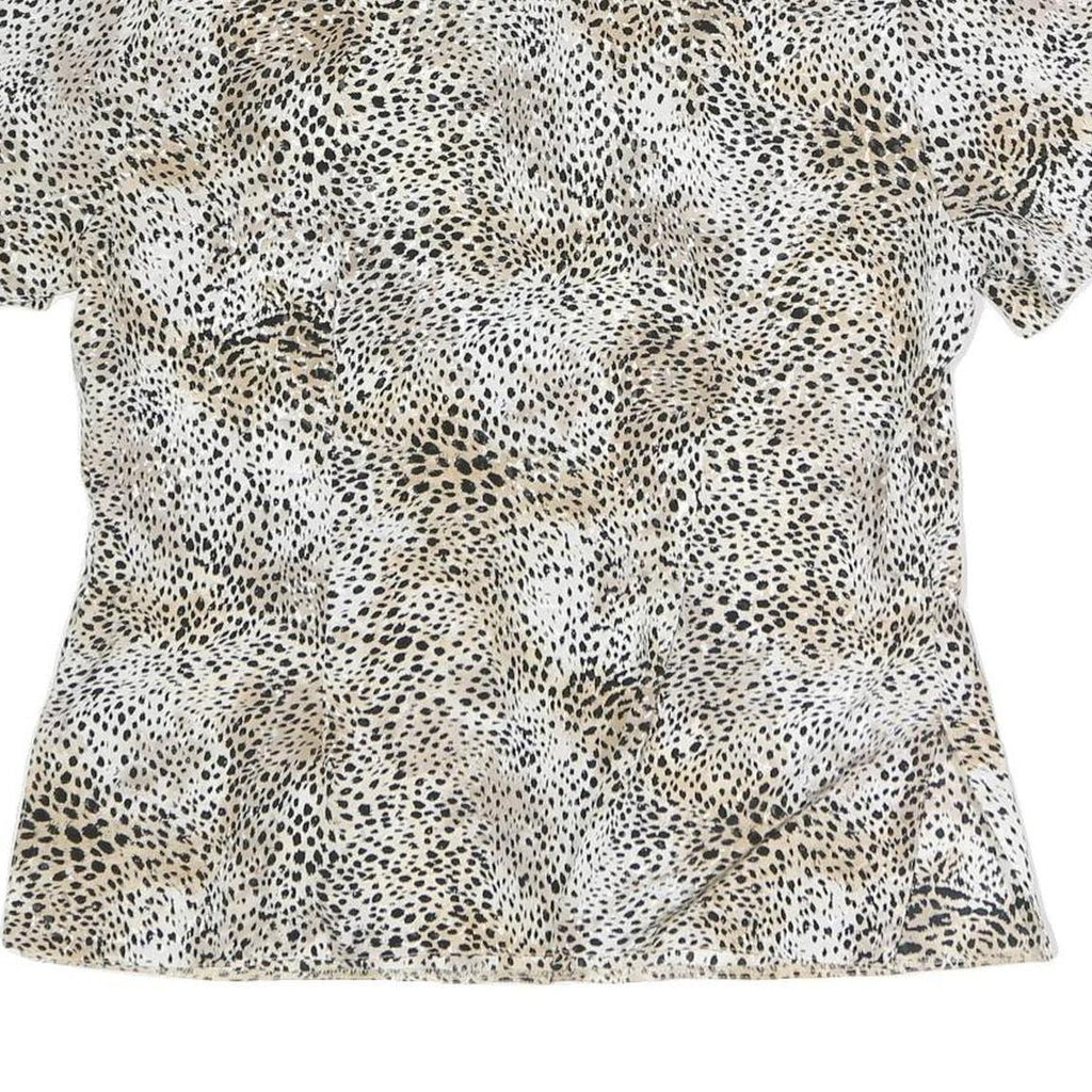 CITY LIFE Womens Beige & Black Printed Short Sleeve Collared Shirt L Polyester