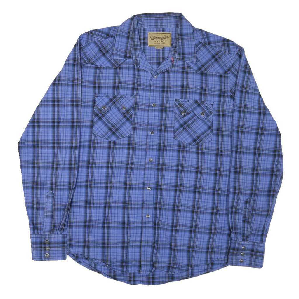 WRANGLER Mens Blue & Black Check Shirt M Western Style Button Shirt Cotton Blend