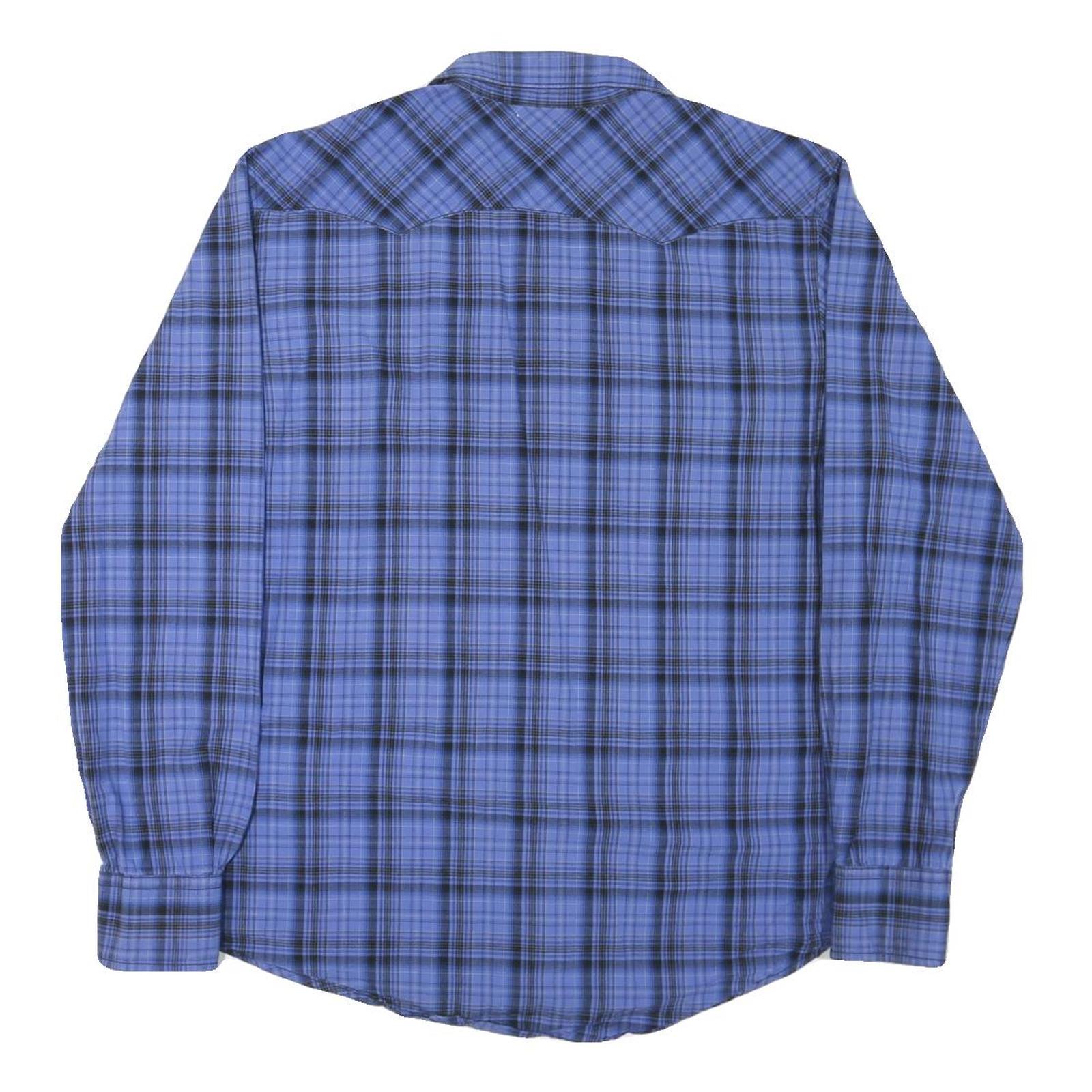 WRANGLER Mens Blue & Black Check Shirt M Western Style Button Shirt Cotton Blend