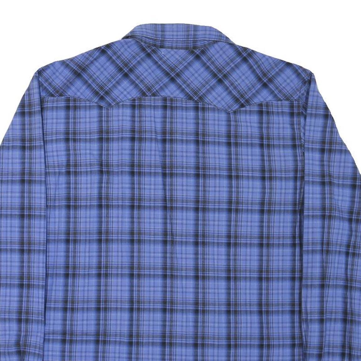 WRANGLER Mens Blue & Black Check Shirt M Western Style Button Shirt Cotton Blend