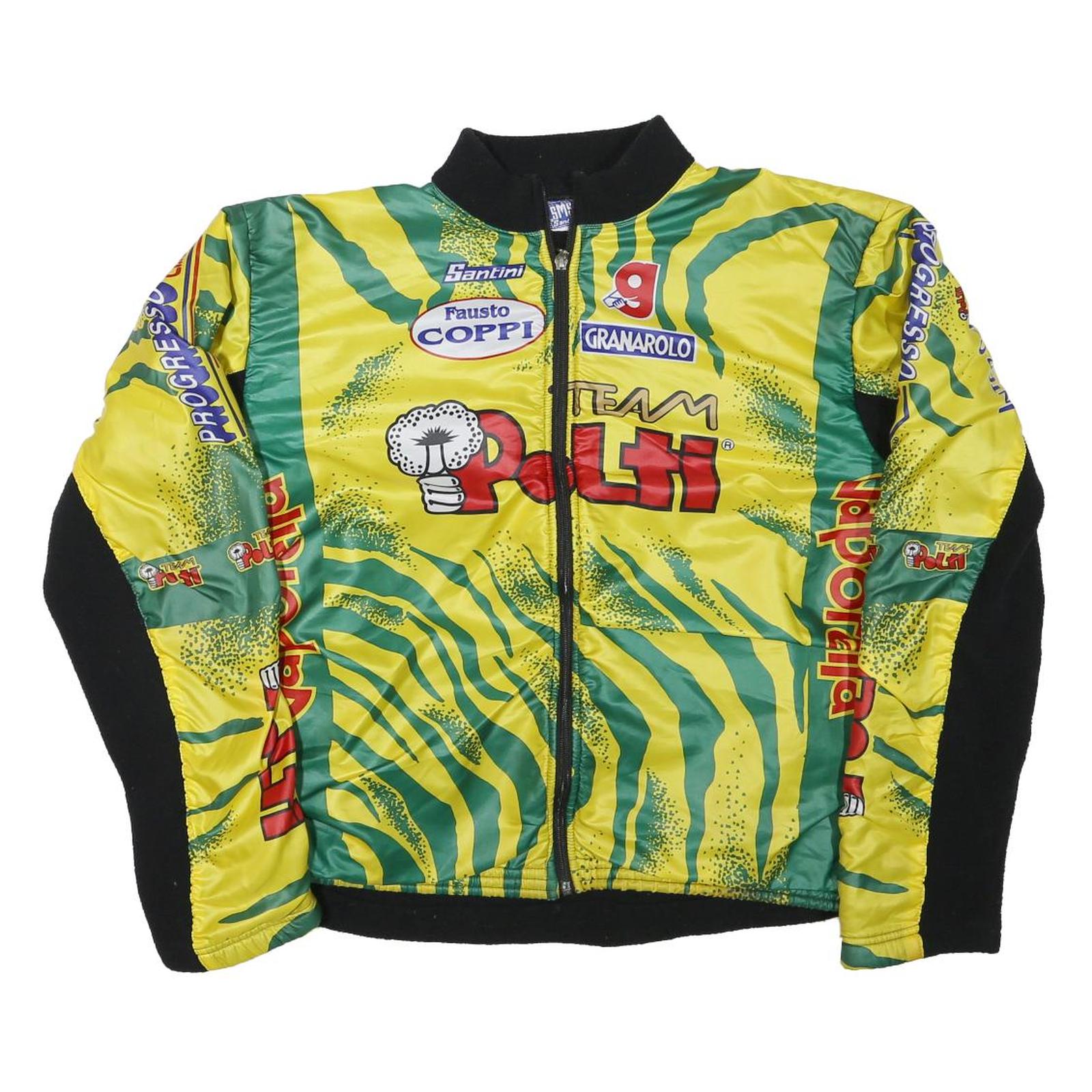 SANTINI Womens Yellow & Green Cycling Jacket 3XL Polyester Blend Zip Racing Team