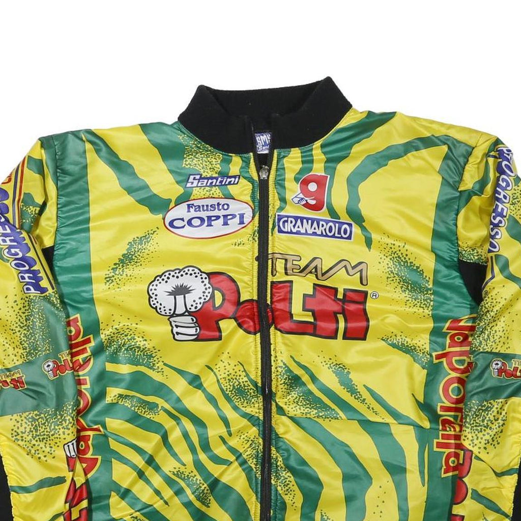 SANTINI Womens Yellow & Green Cycling Jacket 3XL Polyester Blend Zip Racing Team