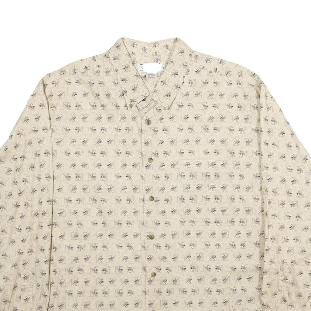 CROSSINGS Mens Beige & Brown Printed Cotton Shirt 2XL Casual Long Sleeve