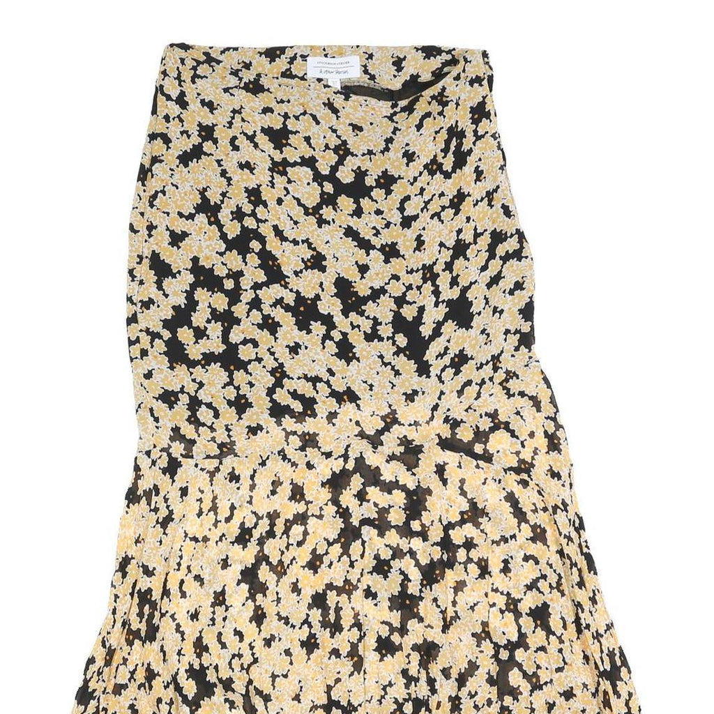 & OTHER STORIES Womens Black & Yellow Floral Midi Viscose Flare Skirt S Elegant