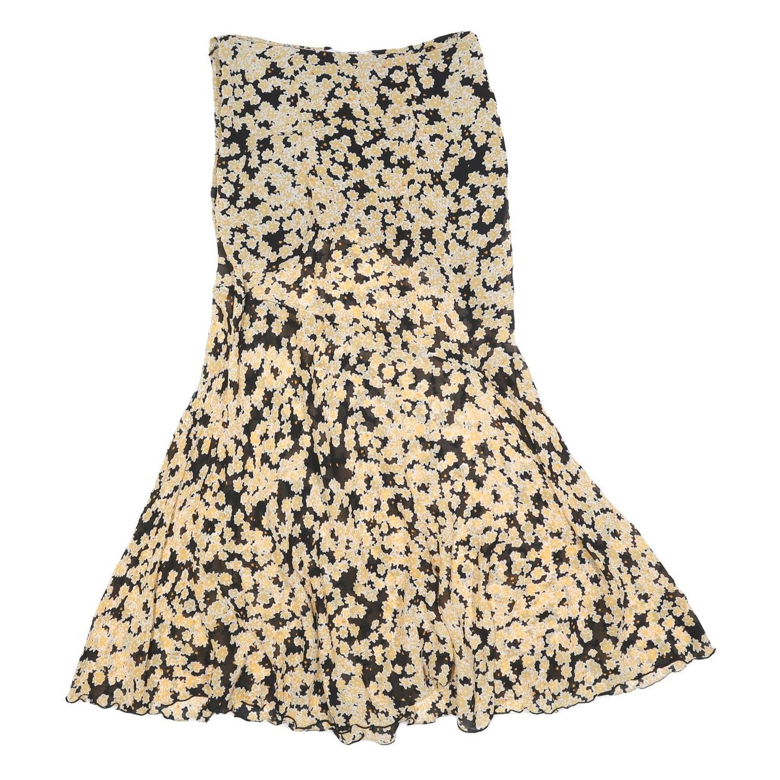 & OTHER STORIES Womens Black & Yellow Floral Midi Viscose Flare Skirt S Elegant